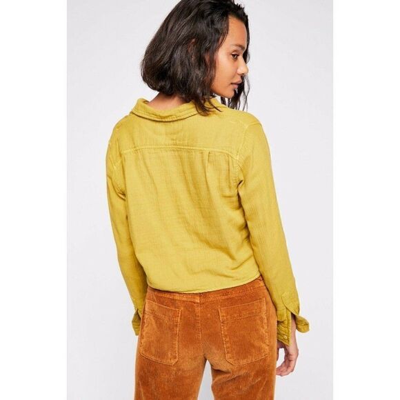 NEW FREE PEOPLE CP SHADES Sz XS CROP IT UP CROPPED BUTTONDOWN SHIRT - Picture 2 of 3